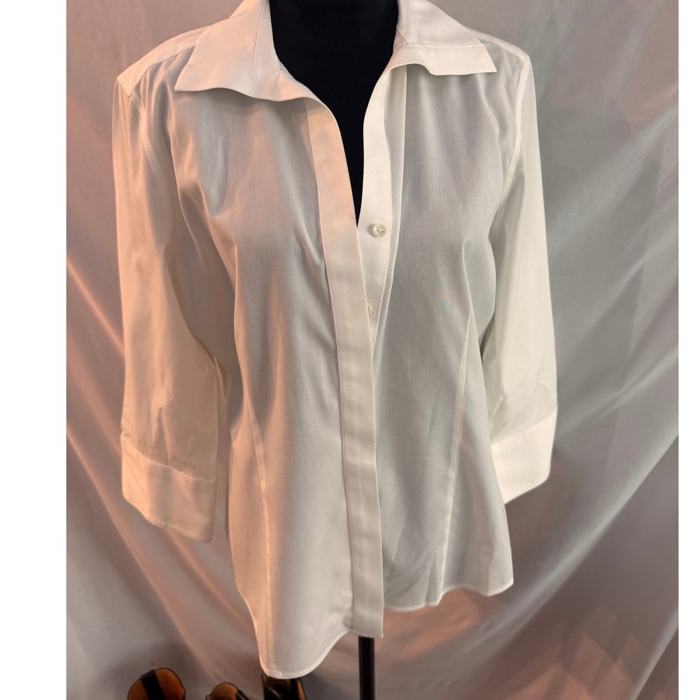 Talbots Petites White Wrinkle Resistant Button Down Shirt 3/4 Sleeve Size 16P